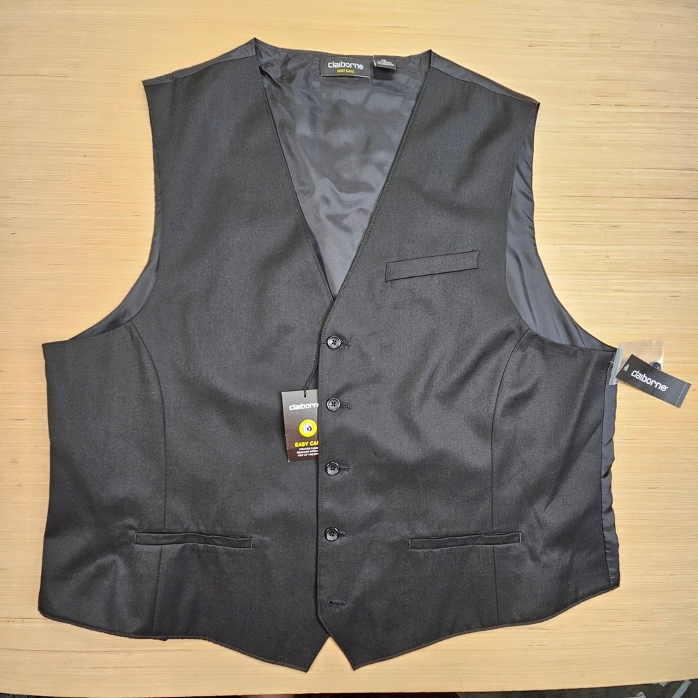 Claiborne Vest Mens XXL Black Easy Care Suit Waistcoat Formal Wedding NEW - Picture 2 of 13